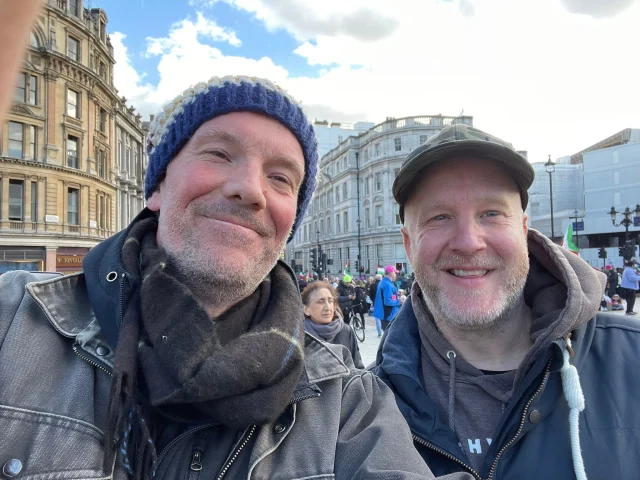 Good day for marching and meeting up with old friends. Lovely to see you Jerome. And great to see Kim, Vicky, and meet Alex and Sam too. Lots of love to you all. ❤️❤️❤️❤️❤️love beats hate once again. 

Justy I promised I’d live my life and here I am doing it baby. Xxxx ❤️❤️❤️❤️